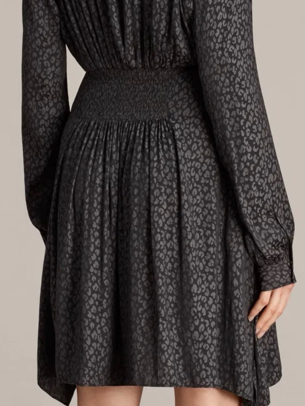 AllSaints Nichola Leopard Textured V‑Neck High-Low Mini Dress Small - Picture 6 of 14